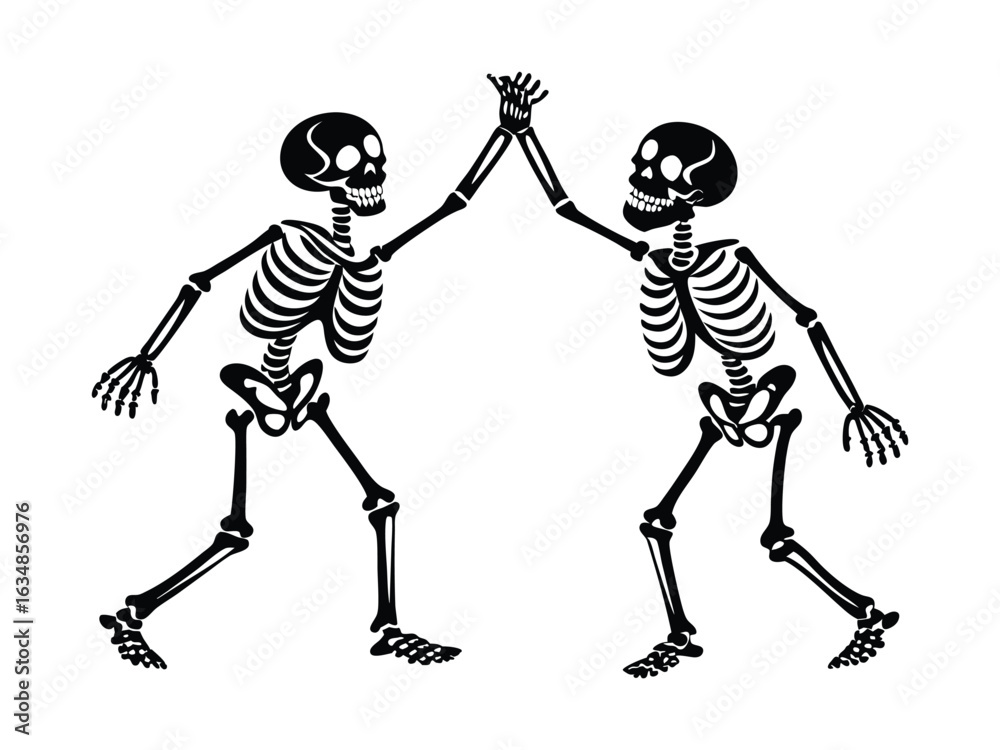 Fototapeta premium Playful Skeletons High-Five Illustration