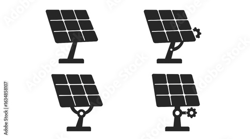 Solar Tracker Mechanism Icons Silhouettes Vector Set on White Background
