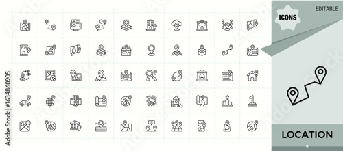 Location line icon set. Includes symbols for map, place, navigator, address, pin, direction, navigation and more. Vector icons collection. Vector artwork and illustration. Point icon.