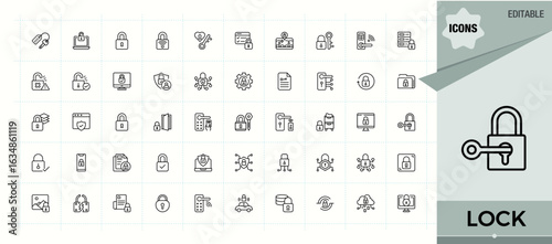 Lock line icon set. Modern thin line style icons. Security line icon set. Includes thin line symbols security, private, protect, privacy, password, key and more.