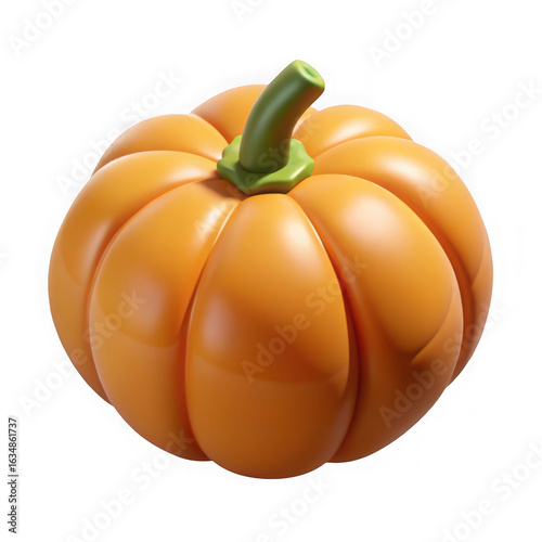 3D Rendered Orange Pumpkin with Green Stem halloween isolated on a transparent background