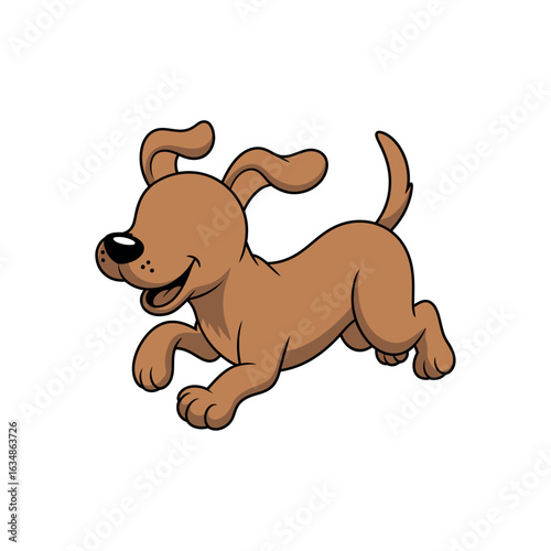 Cartoon brown dog running happily with floppy ears and wagging tail puppy jumping