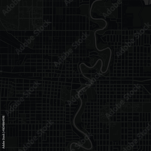 Fargo City Map Art Print Elegant monochrome wall decor featuring sleek linework, refined urban grid patterns in Black and Gray, inspired by modern blueprint aesthetics for a touch of sophistication.