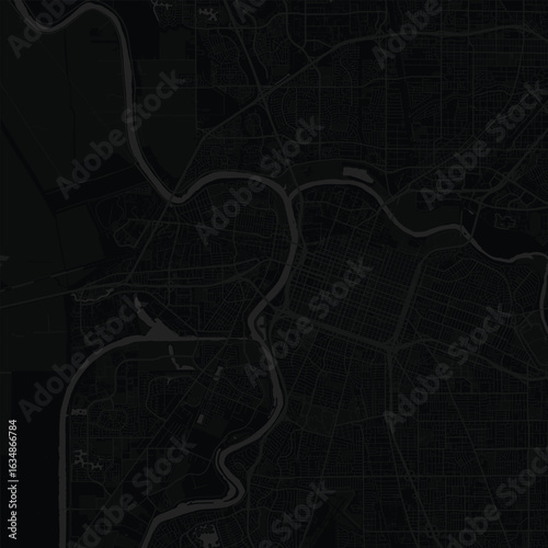 Sacramento City Map Art Print Modern Monochrome Urban Grid Wall Decor with Sleek Black and Gray Linework.                                                                           