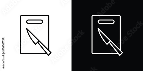 Cutting board with knife pack. vector glyph flat icons