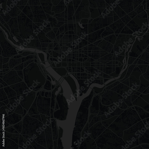 Washington D.C. City Map Art Print Sleek Modern Monochrome Street Grid Wall Decor in Black and Gray featuring Refined Linework and Urban Blueprint Aesthetic Designs                