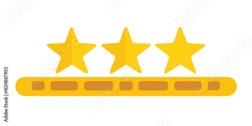 three stars customer product review icon. yellow 5 star rating feedback for website, app, ui design. isolated on white background