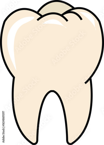 Simple flat tooth icon in cartoon style with clean white enamel and black outline. Ideal for dental care, oral health, dentist clinic, orthodontics, and hygiene-related designs.