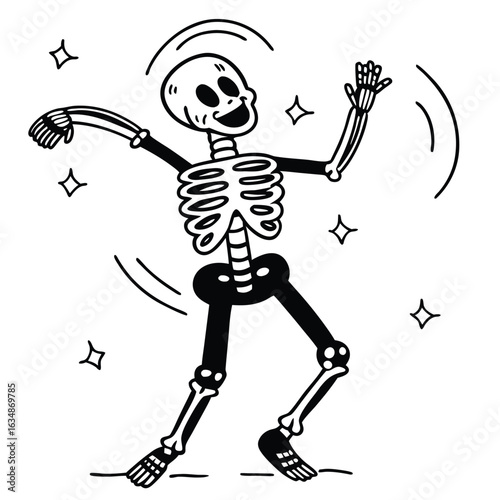 A Happy Skeleton Dancing with Sparkles