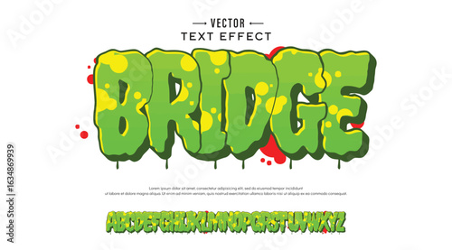 Bridge, Colorful graffiti editable effect with paint wall concept. Alphabet Graffiti Joker text vector Letters	
