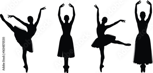 Ballet dancer silhouette, elegant ballerina poses, classical dance vector, female ballet figures, performance art, graceful movement, dance illustration, clipart