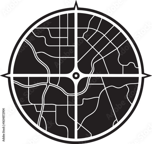 Circular City Map with Compass Points