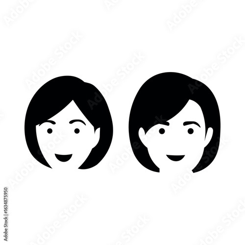 Two smiling female faces black silhouette women