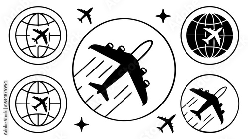 vector illustration of a set of a silhouettes of aeroplane 