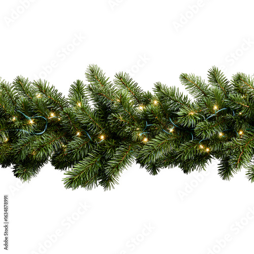 Christmas garland with lights, isolated on white background