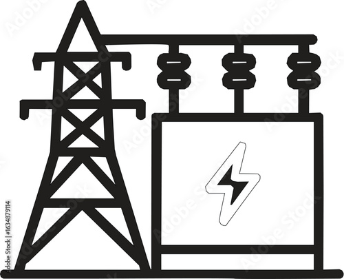 Vector icon electrical substation on white background Vector icon electricity. Editable storke.