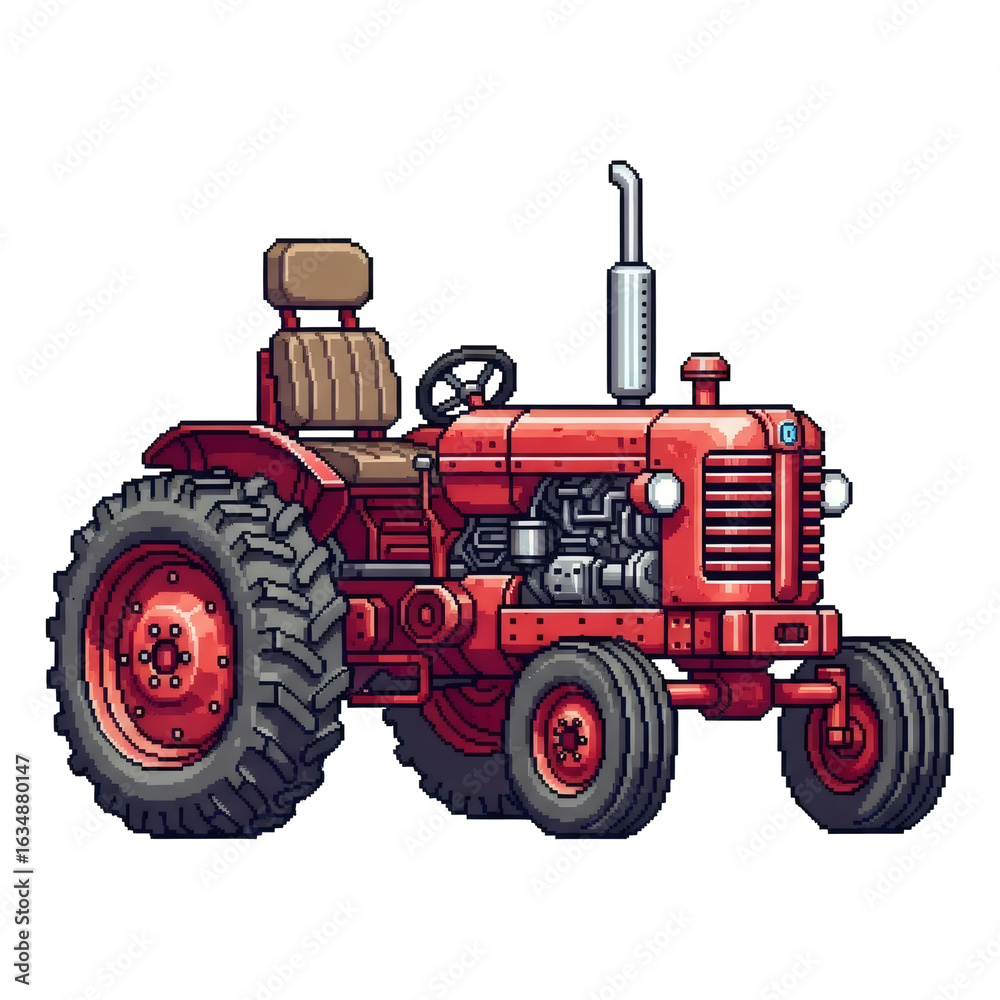 Obraz premium 赤い農業用トラクター ビンテージ機械 クラシックなデザインと透明な背景