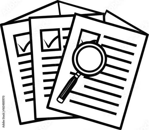 Clipboard with magnifying glass vector icon for business and document search