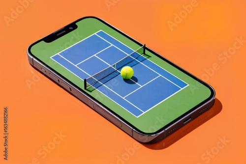 Wallpaper Mural Tennis court and ball on smartphone screen with vibrant background representing digital training online, match streaming, live tournaments, betting platforms and mobile sports services with copy space Torontodigital.ca