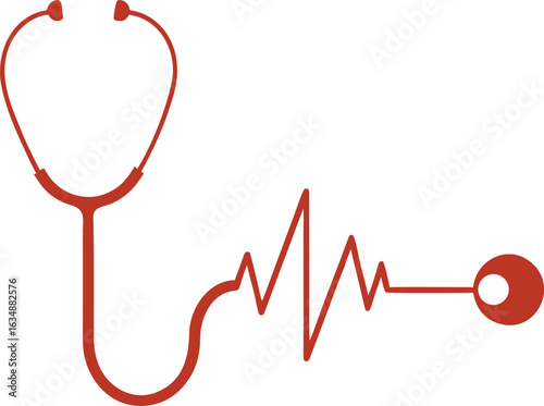 Stethoscope with Heart and ECG Medical Vector Illustration