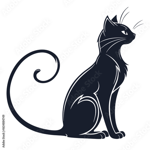 Wallpaper Mural Elegant black cat silhouette with curled tail and white accents Torontodigital.ca