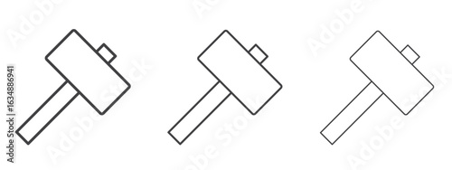 Wooden mallet icon in line art doodle style. Editable stroke outline sign, eps 10
