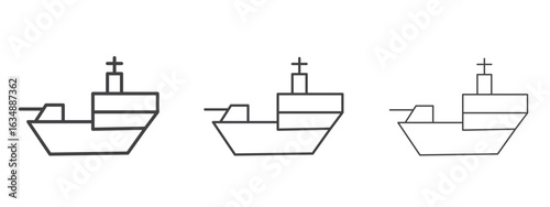 Warship icon in line art doodle style. Editable stroke outline sign, eps 10