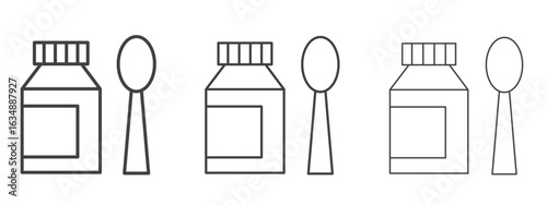 Syrup medicine bottle icon in line art doodle style. Editable stroke outline sign, eps 10