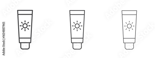 Sunscreen icon in line art doodle style. Editable stroke outline sign, eps 10