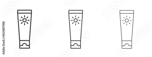 Sun cream icon in line art doodle style. Editable stroke outline sign, eps 10