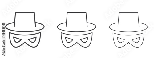 Spy icon in line art doodle style. Editable stroke outline sign, eps 10