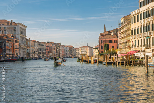 Fotografie Venice, Veneto, Italy. Gondolas floating in the Grand Canal