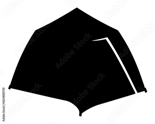 Black and white silhouette of a simple camping tent structure graphic
