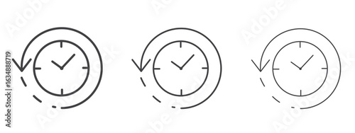 Rewind time icon in line art doodle style. Editable stroke outline sign, eps 10