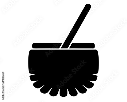 Silhouette of a classic toilet brush with holder, ready for cleaning