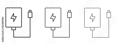 Power bank icon in line art doodle style. Editable stroke outline sign, eps 10