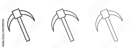 Pick axe icon in line art doodle style. Editable stroke outline sign, eps 10