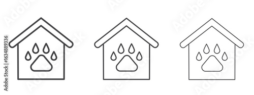Pet shelter icon in line art doodle style. Editable stroke outline sign, eps 10