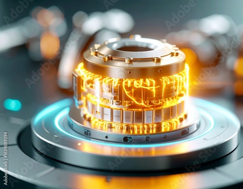 Close-up of a futuristic small modular reactor.