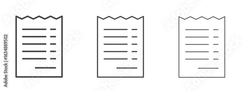 Paper receipt icon in line art doodle style. Editable stroke outline sign, eps 10