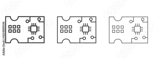 PCB icon in line art doodle style. Editable stroke outline sign, eps 10
