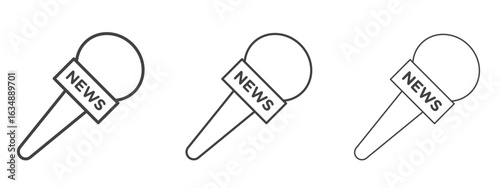 News microphone icon in line art doodle style. Editable stroke outline sign, eps 10