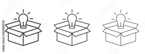 New product icon in line art doodle style. Editable stroke outline sign, eps 10