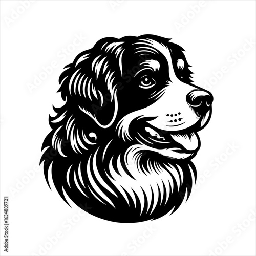 Bernese Mountain Dog Head Silhouette.