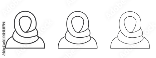 Muslim woman icon in line art doodle style. Editable stroke outline sign, eps 10