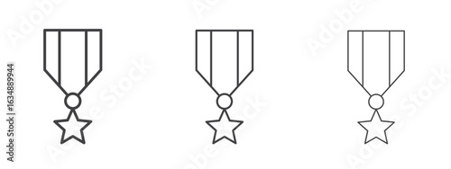 Military medal icon in line art doodle style. Editable stroke outline sign, eps 10