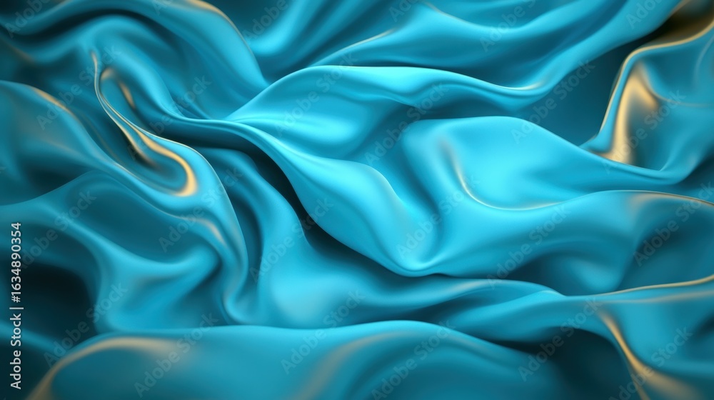 Fototapeta premium Teal silk fabric abstract background texture with elegant curves
