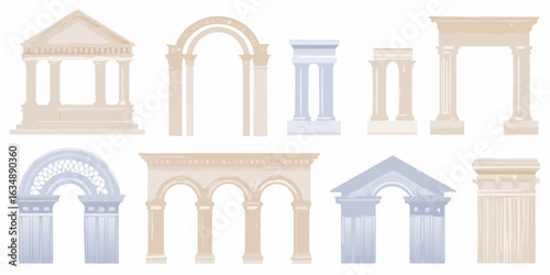 Collection of classical architectural elements and arches