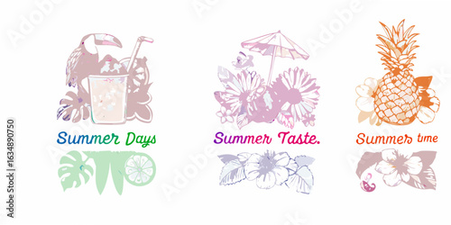 Tropical summer vibes with toucan pineapple and drinks