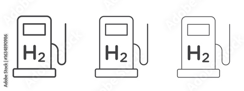hydrogen fuel pump icon in line art doodle style. Editable stroke outline sign, eps 10